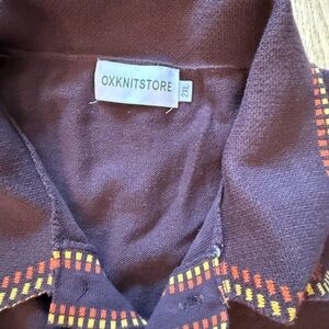 OXKnit Men’s dark brown yellow and orange trim sweater XXL. New